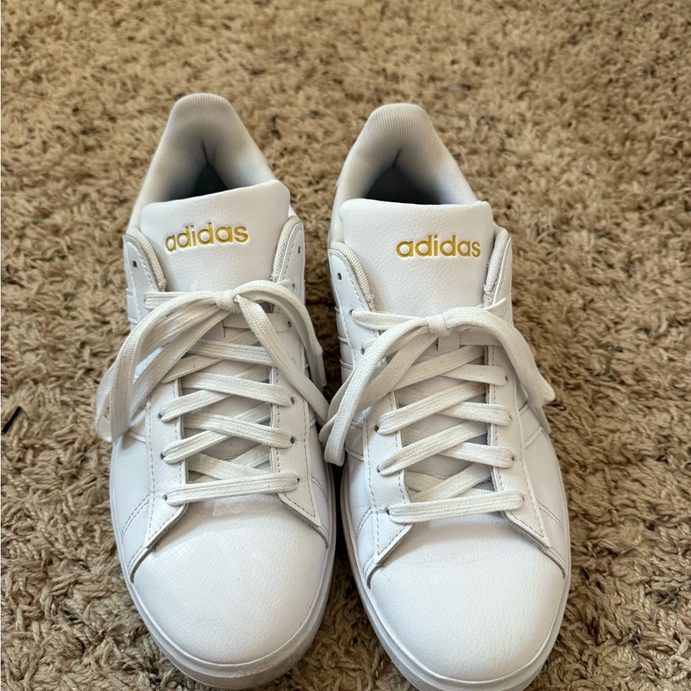 Adidas White Sneakers with Gold Accents